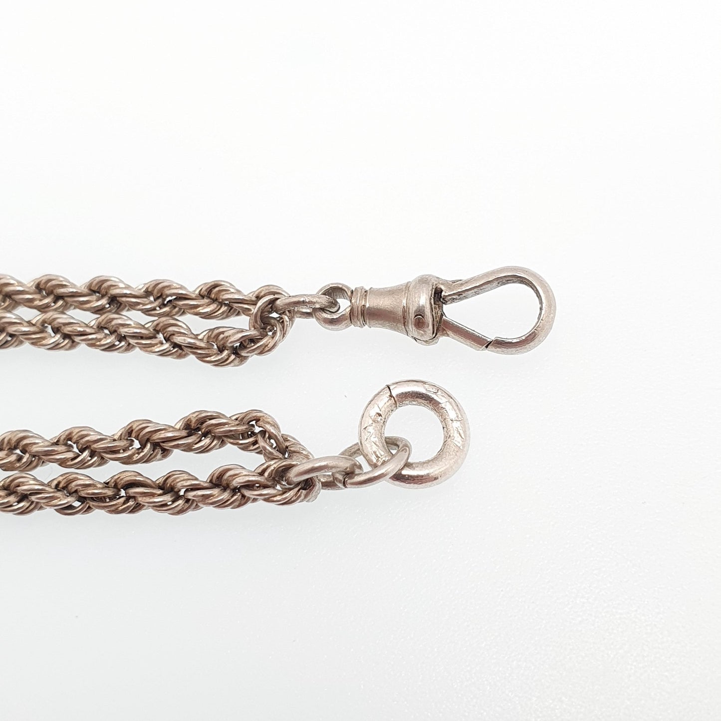 Antique Victorian Solid Silver Albertina Bracelet Double Rope Link Dog Clip 5.42g 18cm Twist Helix Vintage Chain Womens Jewelry Jewellery