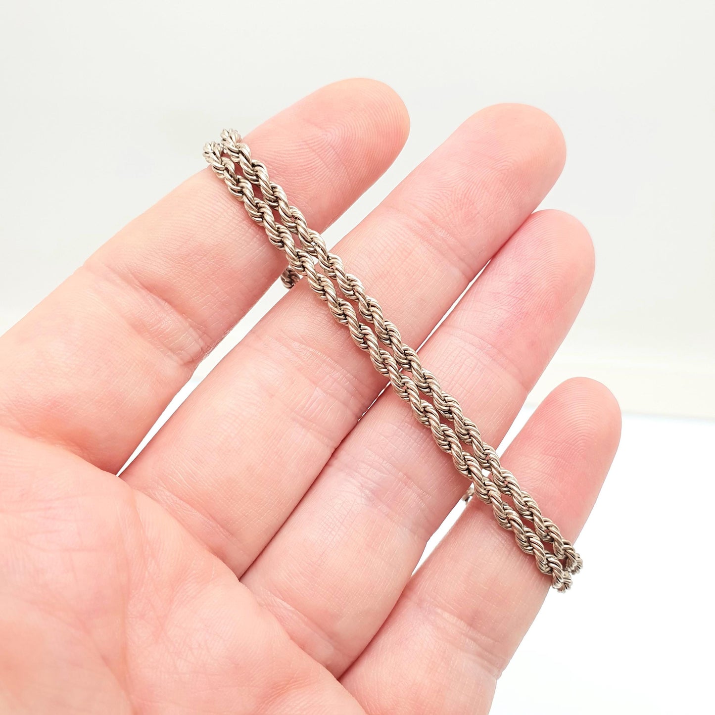 Antique Victorian Solid Silver Albertina Bracelet Double Rope Link Dog Clip 5.42g 18cm Twist Helix Vintage Chain Womens Jewelry Jewellery
