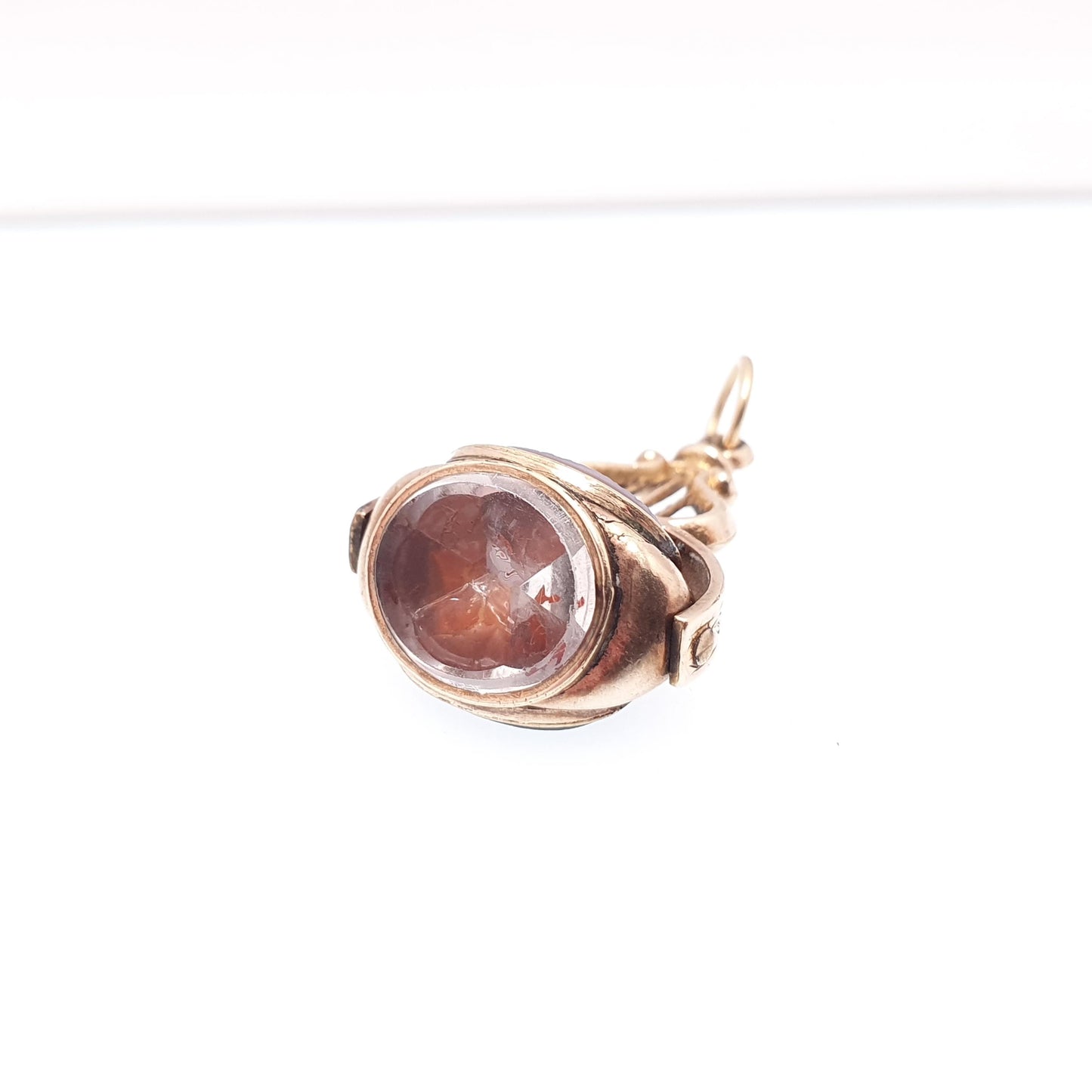 Antique 9ct Gold Cased Bloodstone Spinner Fob Pendant Victorian Cable Link Carnelian Necklace Albert Vintage Womens Jewellery Jewelry