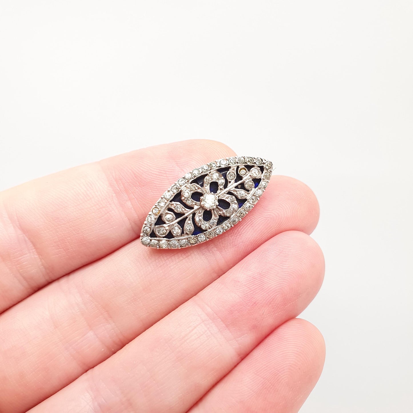 Antique Solid Silver Bristol Blue Glass Diamond Paste Brooch Victorian Cluster Pin Georgian Revival Vintage 1800s Womens Jewelry Jewellery