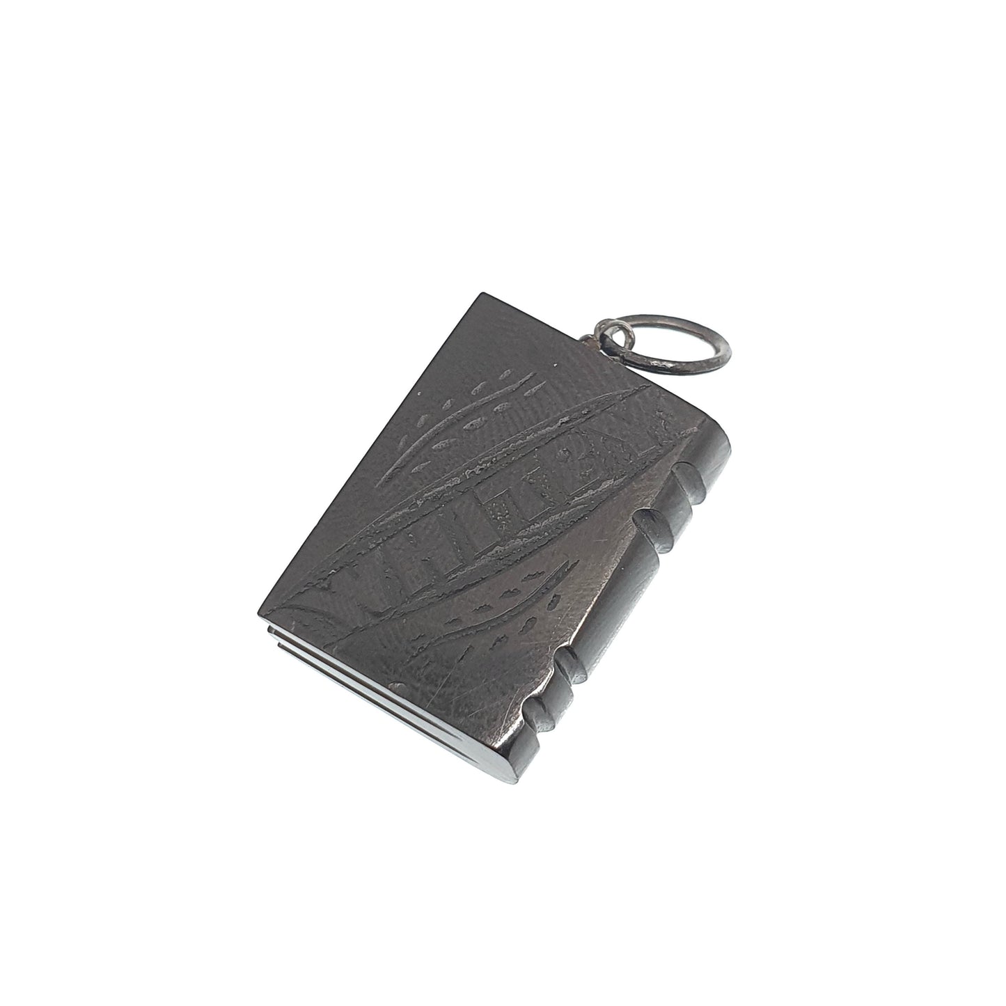 Antique Victorian Whitby Jet Book Bible Pendant Necklace Diary Engraved Rare Fine Gemstone Hand Carved Vintage 1800s Jewelry Jewellery