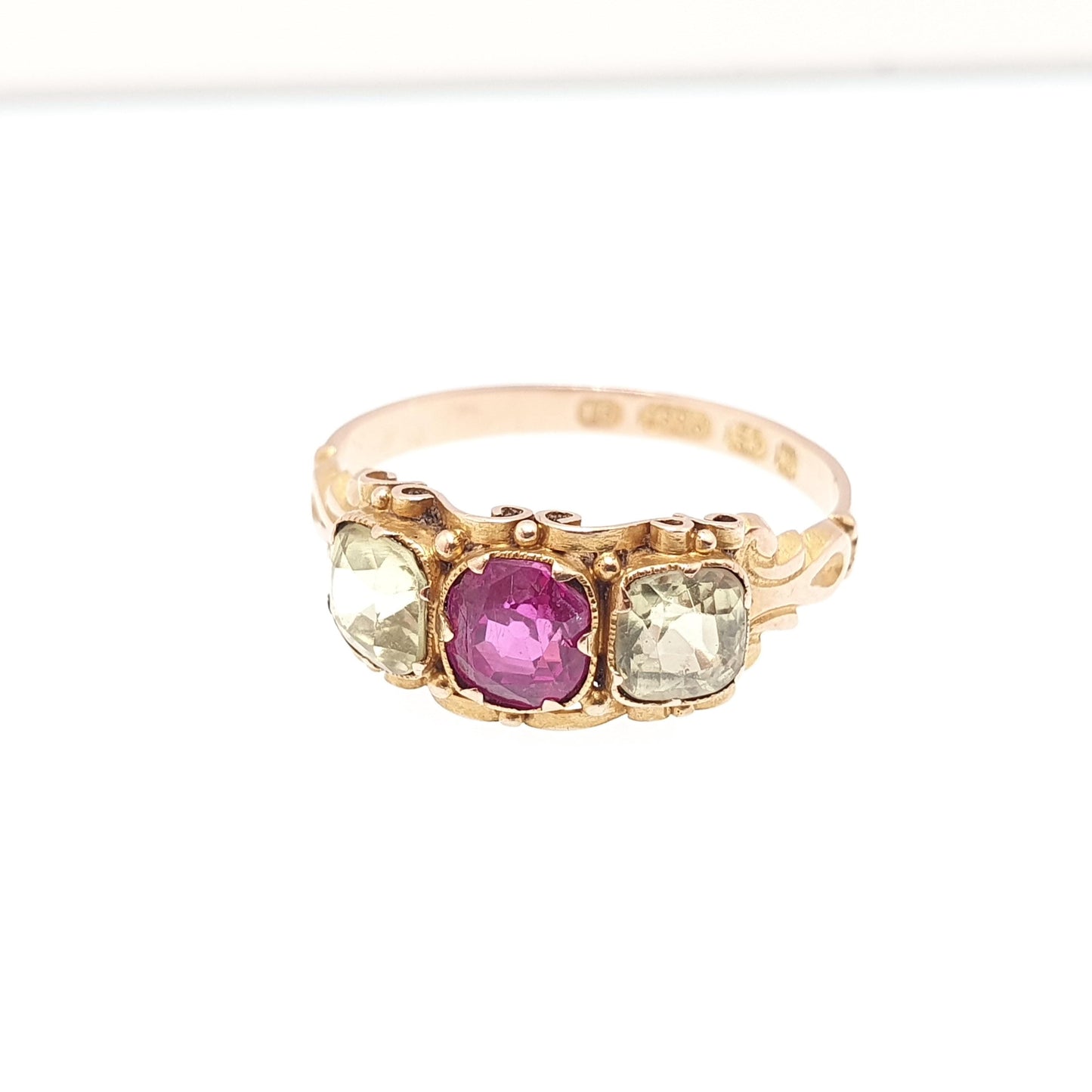 Antique 15ct Gold Natural Ruby & Topaz Ring Mid Victorian 1871 Hallmark Solid 15 Carat Square Cut Gemstone Fine Vintage Jewelry Jewellery