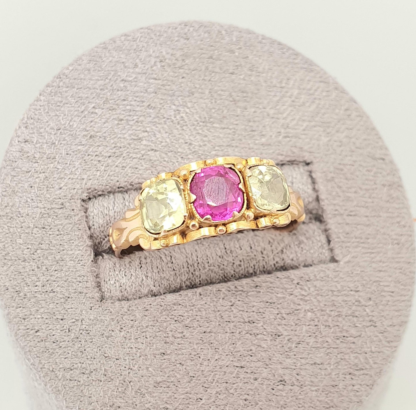 Antique 15ct Gold Natural Ruby & Topaz Ring Mid Victorian 1871 Hallmark Solid 15 Carat Square Cut Gemstone Fine Vintage Jewelry Jewellery