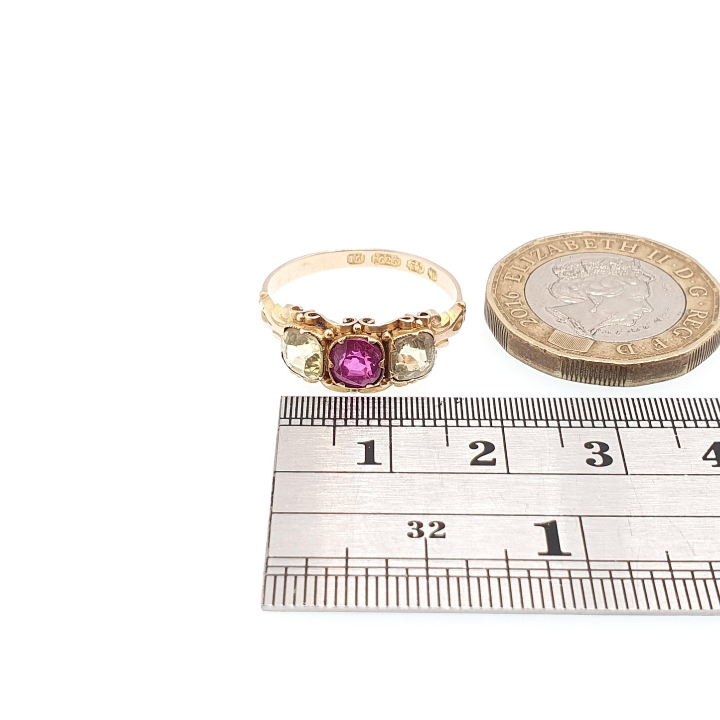 Antique 15ct Gold Natural Ruby & Topaz Ring Mid Victorian 1871 Hallmark Solid 15 Carat Square Cut Gemstone Fine Vintage Jewelry Jewellery