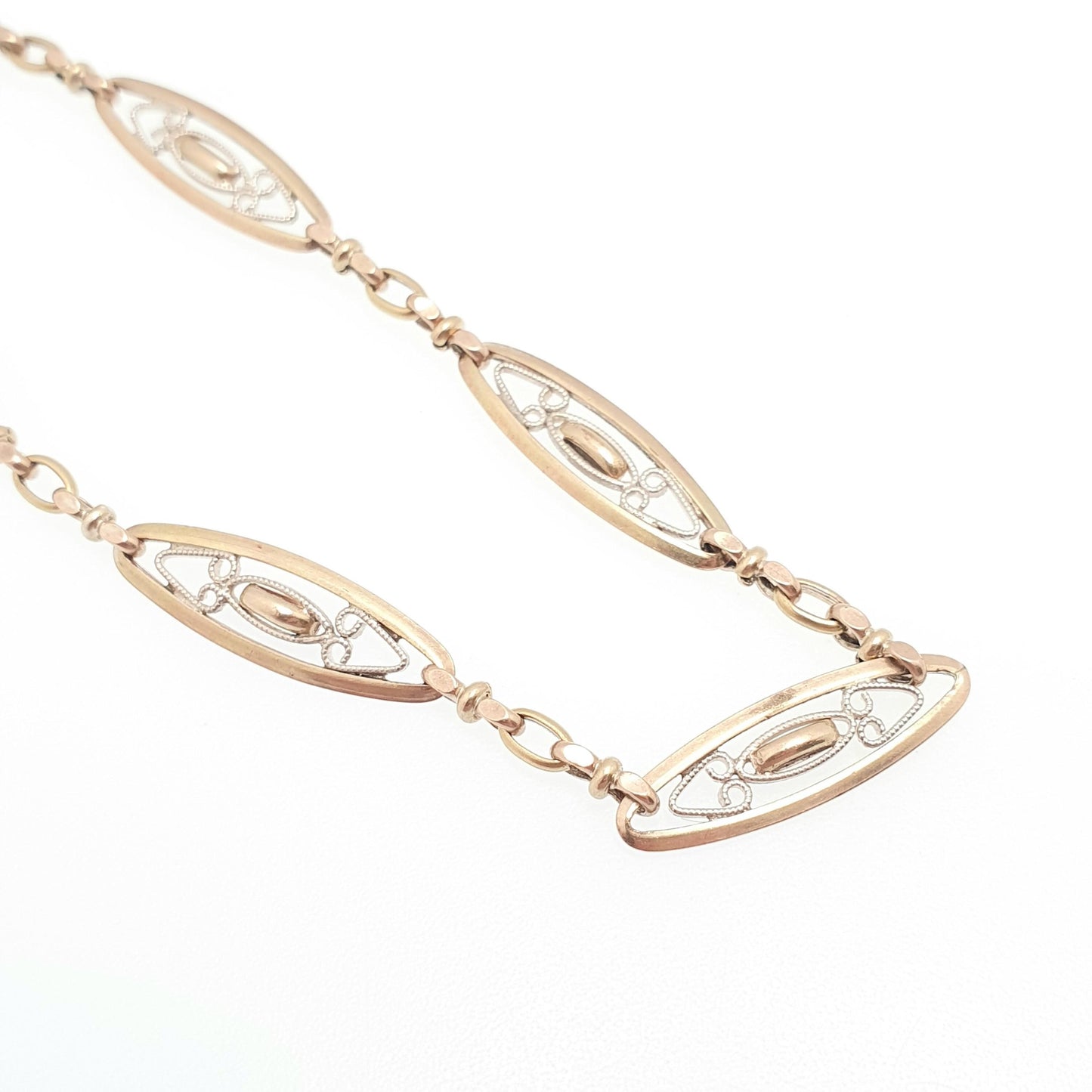 Antique Solid Silver French Albert Chain Bracelet Gold Vermeil Victorian Art Nouveau Fancy Link 19.5cm 4.79g Jewelry Jewellery Womens