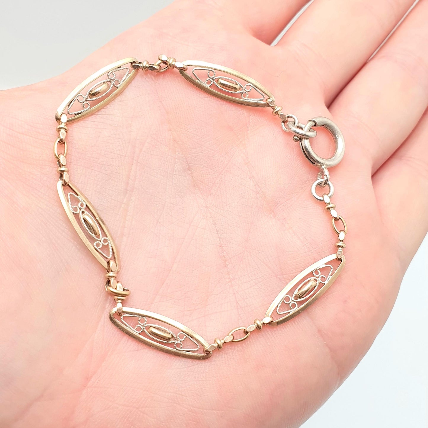 Antique Solid Silver French Albert Chain Bracelet Gold Vermeil Victorian Art Nouveau Fancy Link 19.5cm 4.79g Jewelry Jewellery Womens