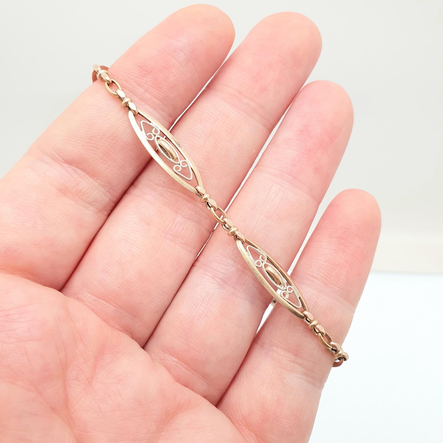 Antique Solid Silver French Albert Chain Bracelet Gold Vermeil Victorian Art Nouveau Fancy Link 19.5cm 4.79g Jewelry Jewellery Womens