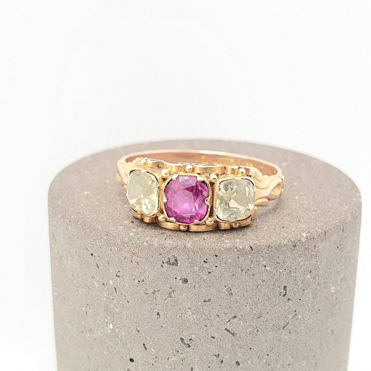 Antique 15ct Gold Natural Ruby & Topaz Ring Mid Victorian 1871 Hallmark Solid 15 Carat Square Cut Gemstone Fine Vintage Jewelry Jewellery