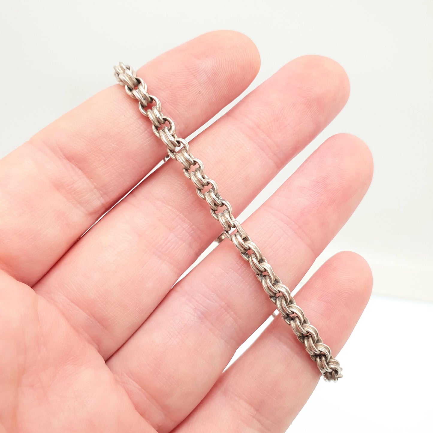Antique Victorian Sterling Silver Belcher Link Bracelet Dog Clip Rolo Links 5.58g 17.5cm Vintage Albert Chain Mens Womens Jewelry Jewellery