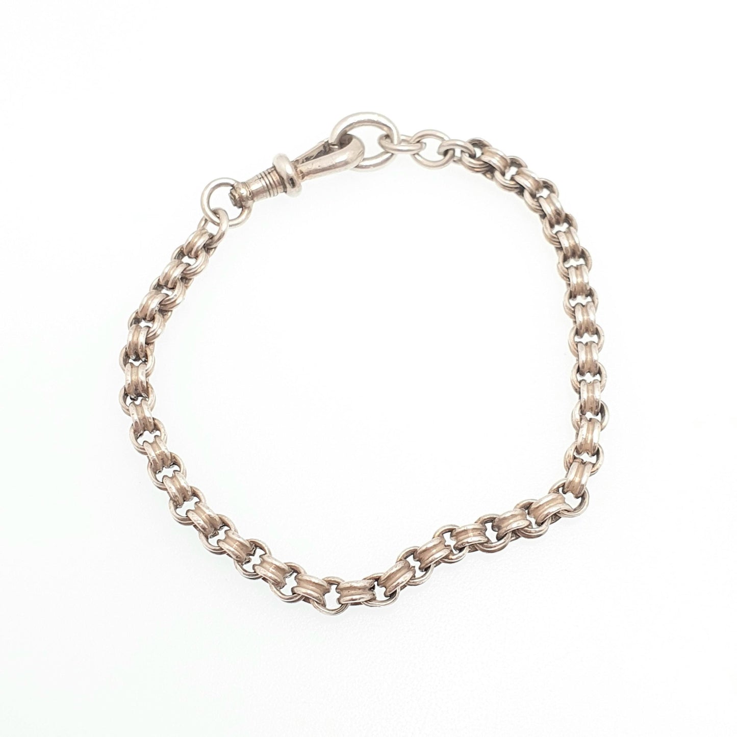 Antique Victorian Sterling Silver Belcher Link Bracelet Dog Clip Rolo Links 5.58g 17.5cm Vintage Albert Chain Mens Womens Jewelry Jewellery