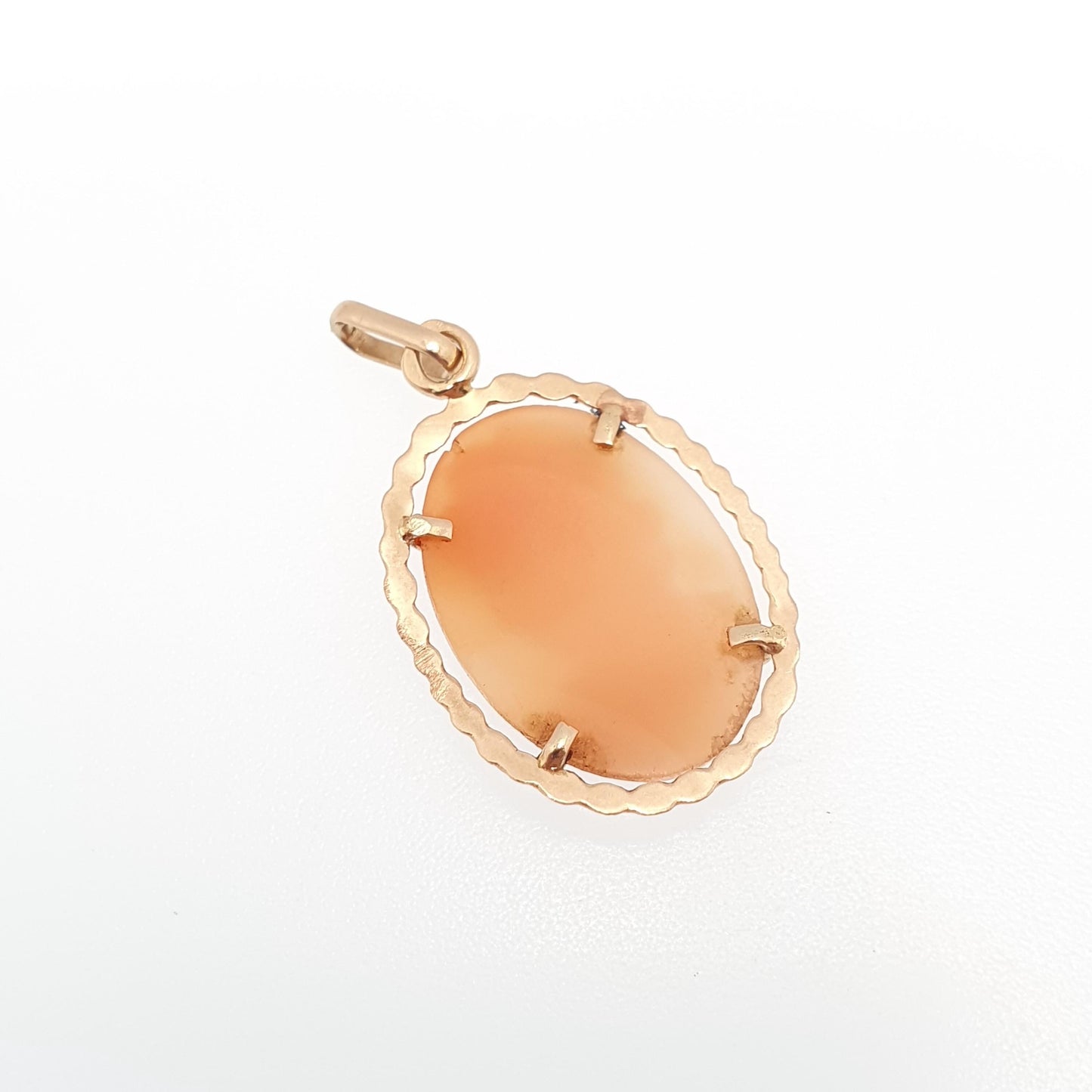 Vintage 18k 18ct Gold Cameo Pendant Necklace Solid 750 18kt French Genuine Shell Fine Carved European Handmade Jewelry Womens Jewellery