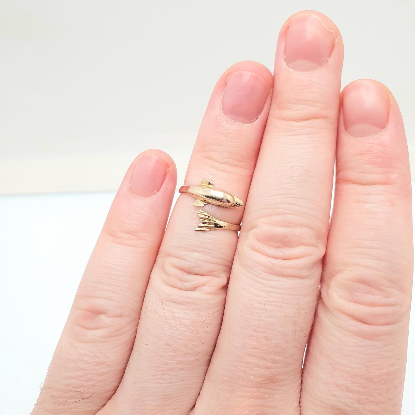 Vintage 14k Gold Dolphin Ring Solid 14kt 585 Yellow Crossover Wrap Band Stacker Stacking Fine Animal Round Womens Retro Jewelry Jewellery