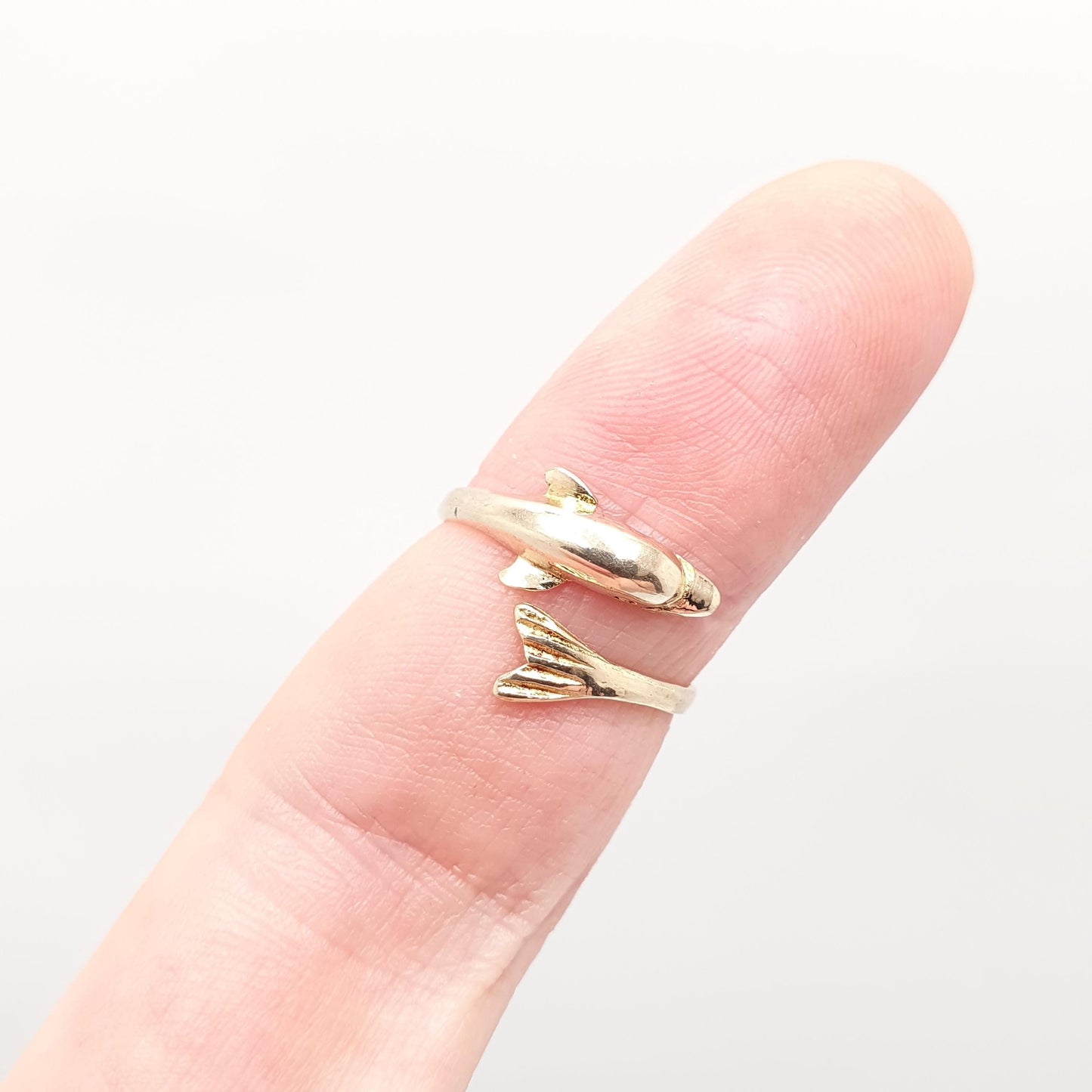 Vintage 14k Gold Dolphin Ring Solid 14kt 585 Yellow Crossover Wrap Band Stacker Stacking Fine Animal Round Womens Retro Jewelry Jewellery