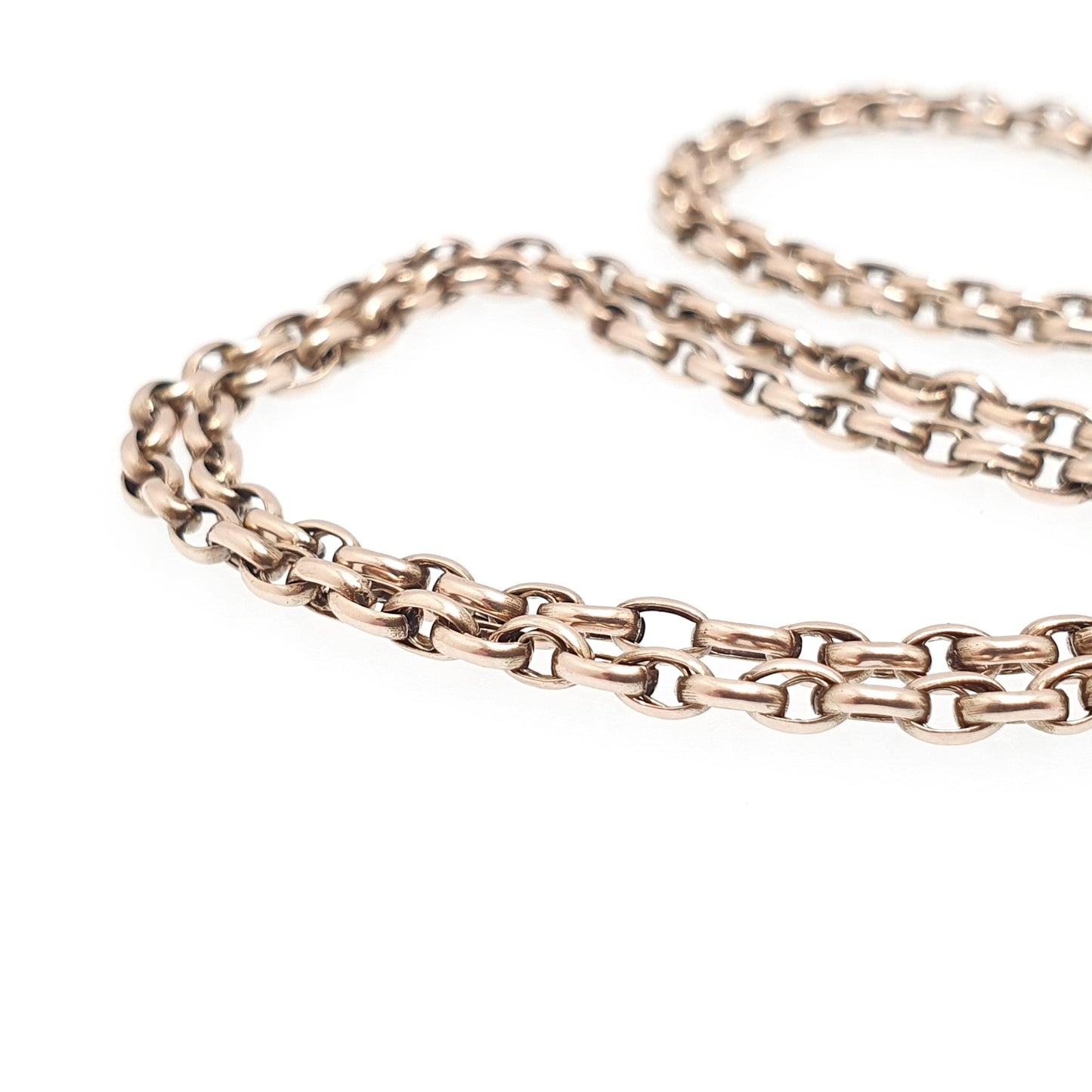 Antique 9ct 9k Gold Chain Necklace Victorian Belcher Guard Cable Link Solid 375 49cm 19.3" 5.75g Estate Oval Genuine Vintage Womens Jewelry