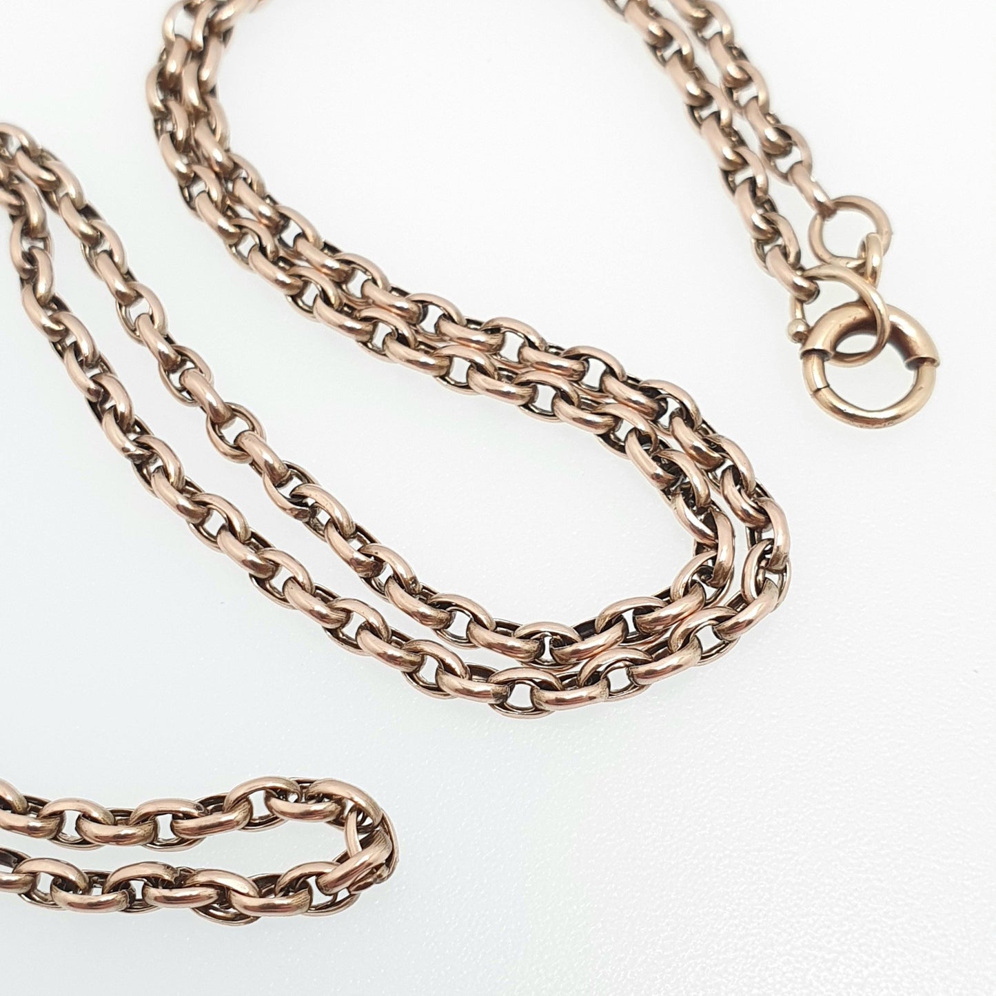 Antique 9ct 9k Gold Chain Necklace Victorian Belcher Guard Cable Link Solid 375 49cm 19.3" 5.75g Estate Oval Genuine Vintage Womens Jewelry