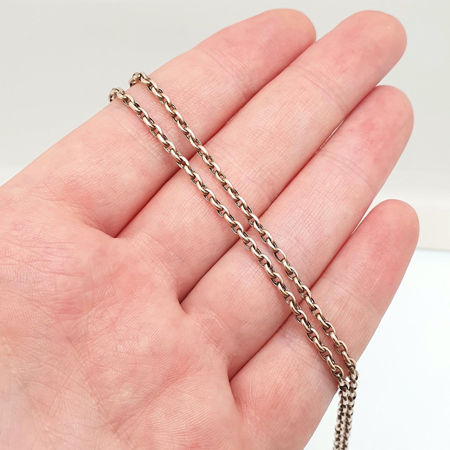Antique 9ct 9k Gold Chain Necklace Victorian Belcher Guard Cable Link Solid 375 49cm 19.3" 5.75g Estate Oval Genuine Vintage Womens Jewelry