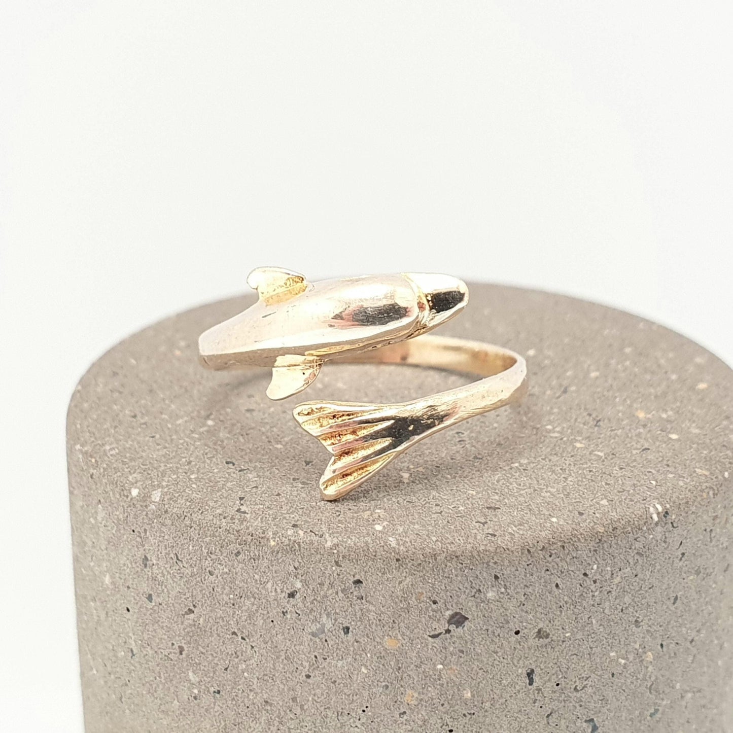 Vintage 14k Gold Dolphin Ring Solid 14kt 585 Yellow Crossover Wrap Band Stacker Stacking Fine Animal Round Womens Retro Jewelry Jewellery