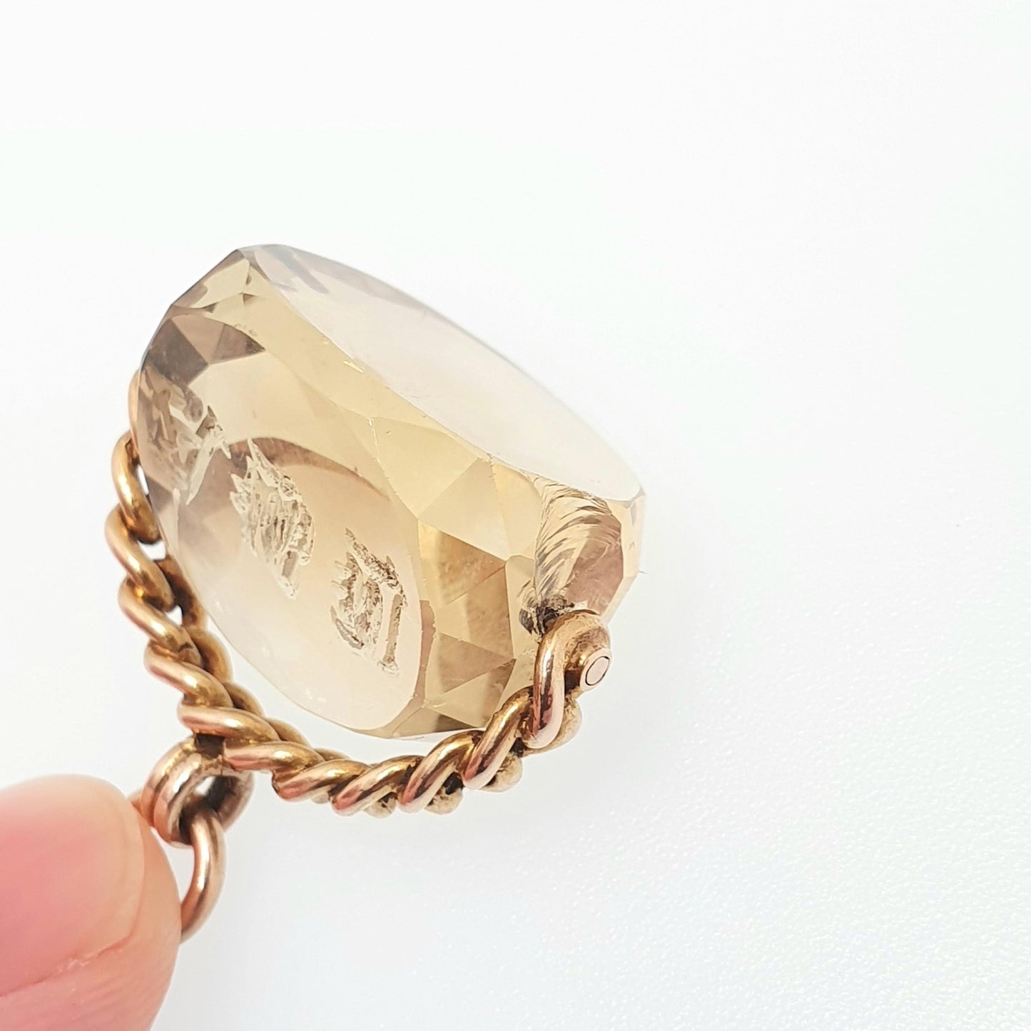 Antique Victorian 9ct 9k Gold Citrine Spinner Intaglio Fob Pendant Necklace Curb Link Albert Hallmark Solid 375 Vintage Jewellery Jewelry