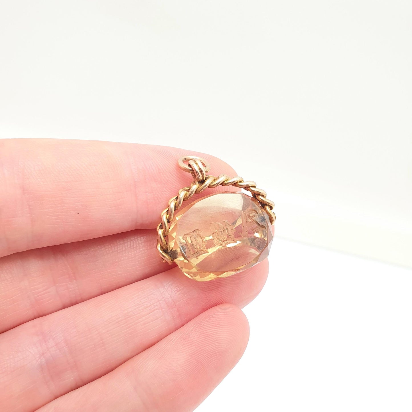 Antique Victorian 9ct 9k Gold Citrine Spinner Intaglio Fob Pendant Necklace Curb Link Albert Hallmark Solid 375 Vintage Jewellery Jewelry