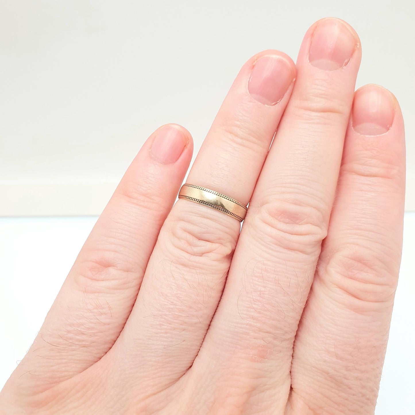 Vintage 9ct 9kt Gold Band Ring Beaded Edge Solid 9k 375 Wedding Stacking Stacker Gift Yellow Smooth Mens Womens Fine Jewelry Jewellery