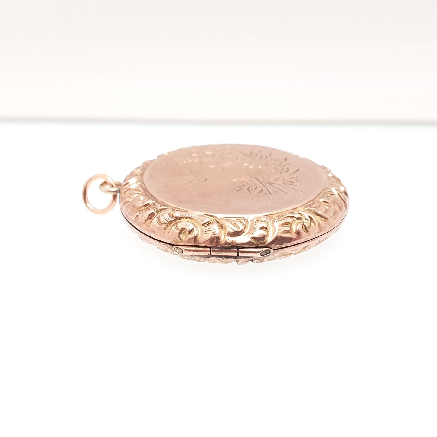Antique 9ct Rose Gold Bird Locket Solid 9k 375 Large Round Pendant Fine Estate Big Love Gift Back & Front Necklace Jewelry Womens Jewellery