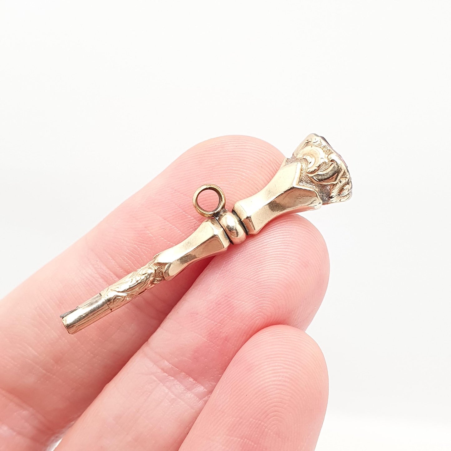 Antique Victorian 9ct Gold Pink Spinel Key Fob Pendant Shield Cut Pocket Watch Solid 9k 375 Necklace Chased Vintage Womens Jewellery Jewelry