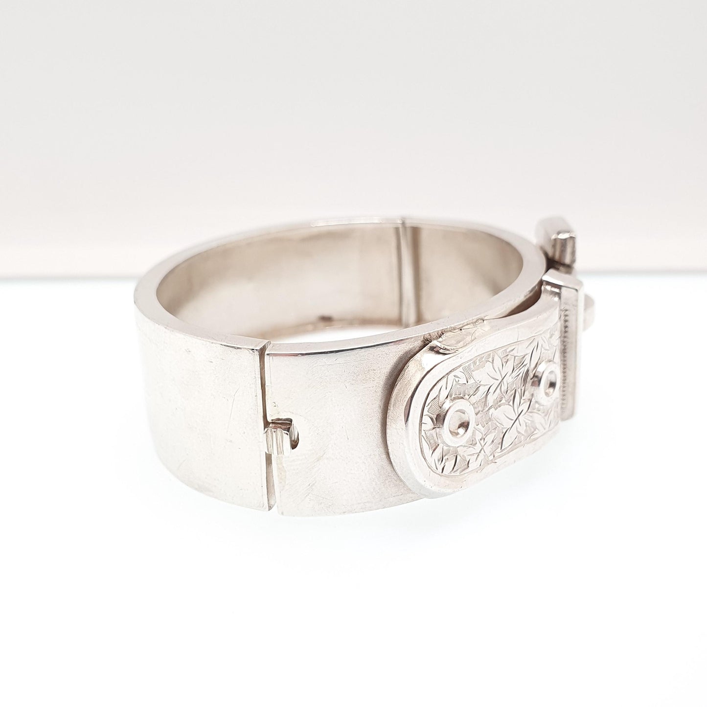 Antique Victorian Sterling Silver Buckle Bracelet Snap Bangle 1883 Hallmark Belt Hand Engraved Fine Estate 1800s Belt Vintage Womens