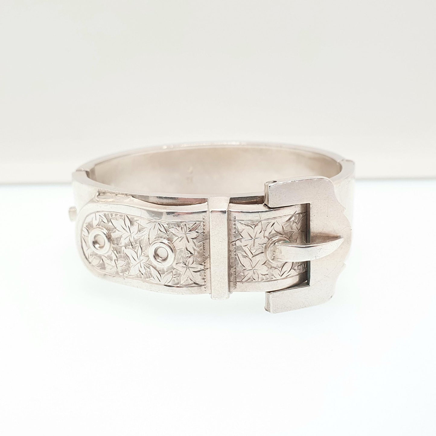 Antique Victorian Sterling Silver Buckle Bracelet Snap Bangle 1883 Hallmark Belt Hand Engraved Fine Estate 1800s Belt Vintage Womens