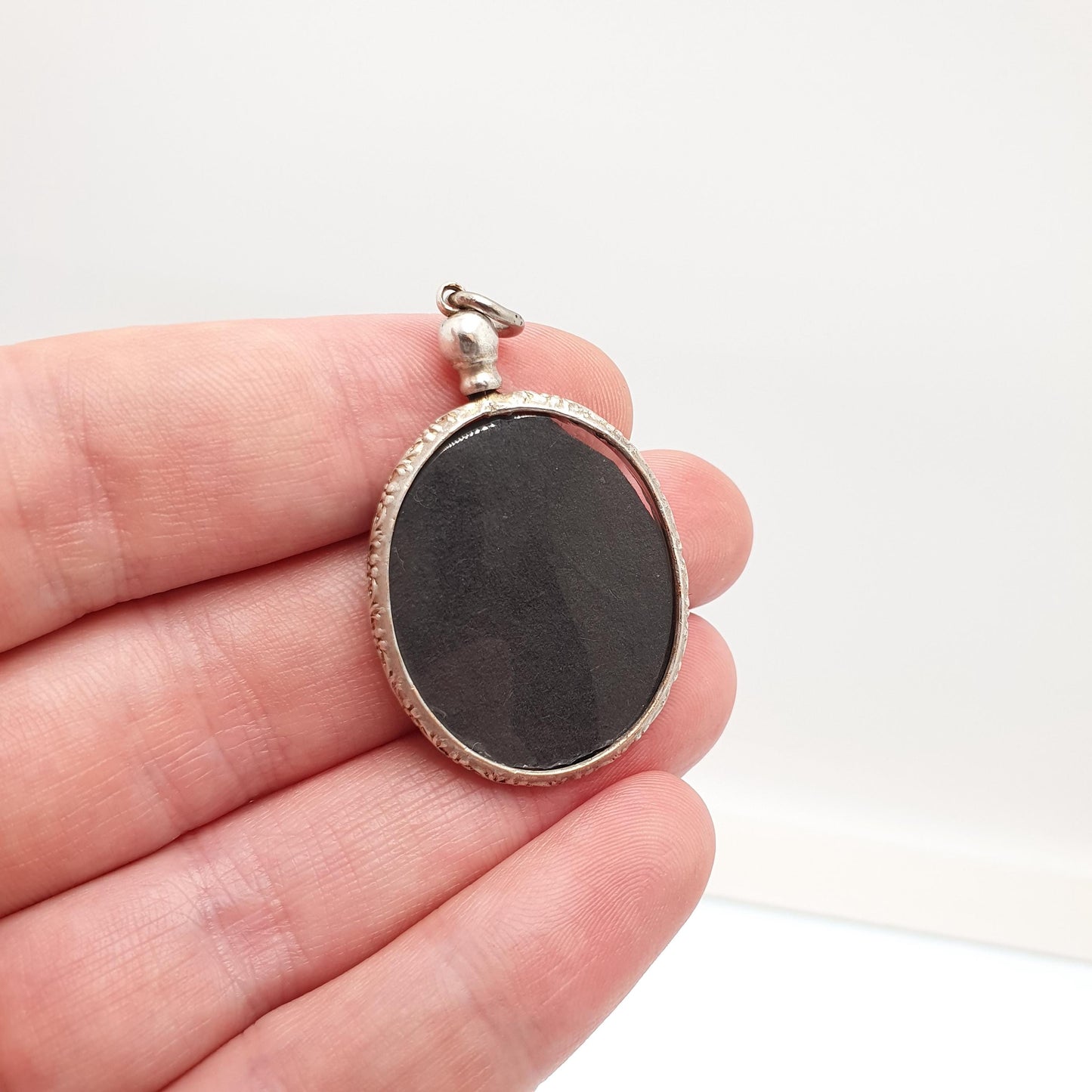 Antique Solid Silver Locket Pendant Double Sided Necklace Picture Photo Oval Embossed Vintage Fine Estate Womens Jewelry Jewellery