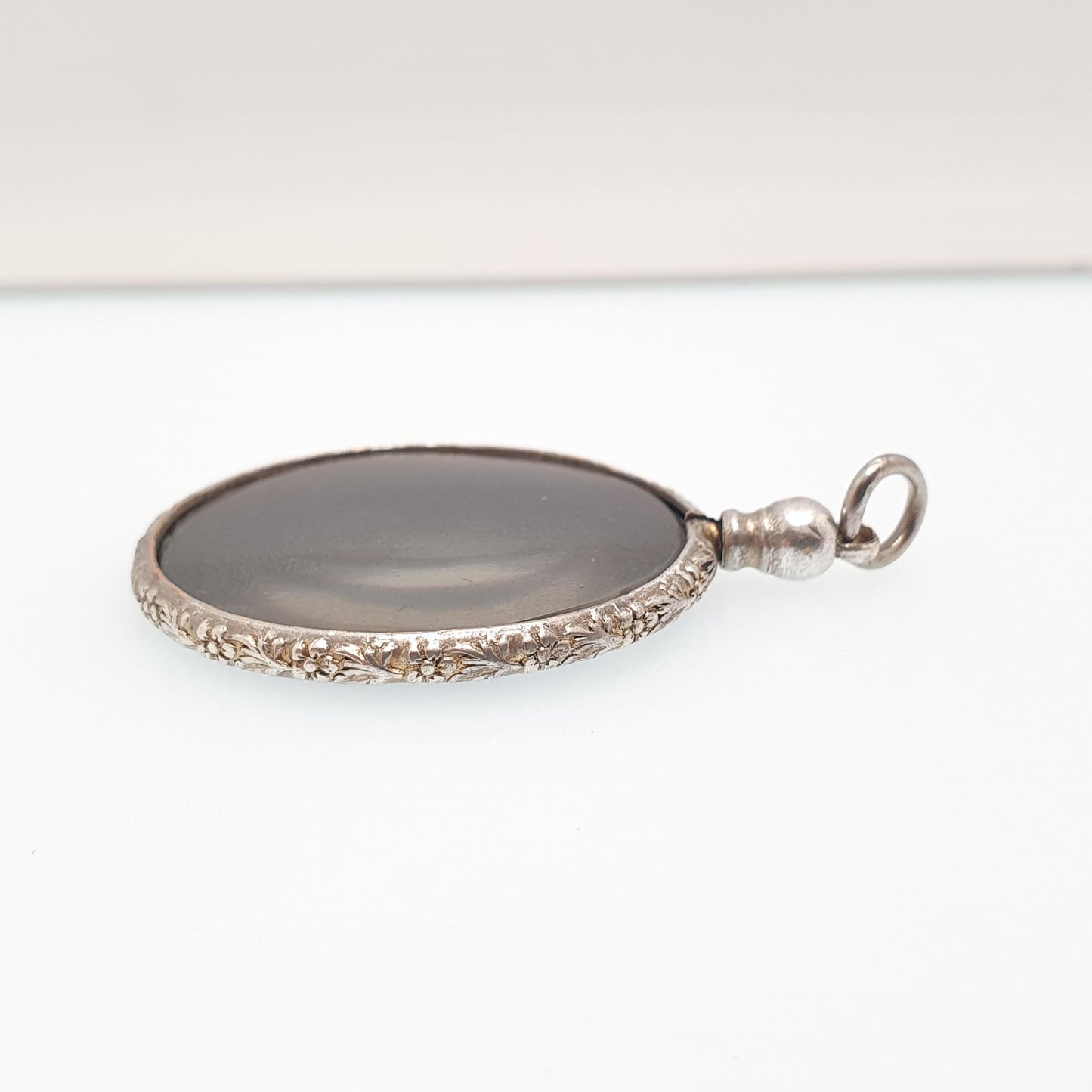 Antique Solid Silver Locket Pendant Double Sided Necklace Picture Photo Oval Embossed Vintage Fine Estate Womens Jewelry Jewellery