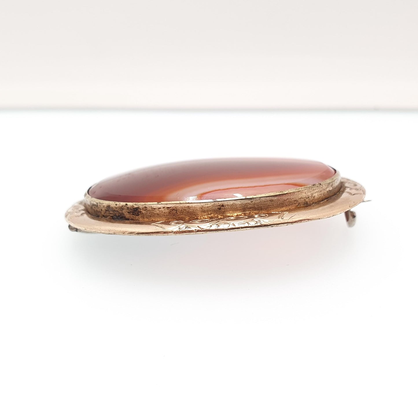 Antique Rolled Gold Agate Brooch Victorian Very Large Big Gold Filled Huge Banded Striped Lace Quartz Engraved Jewelry Jewellery Vintage