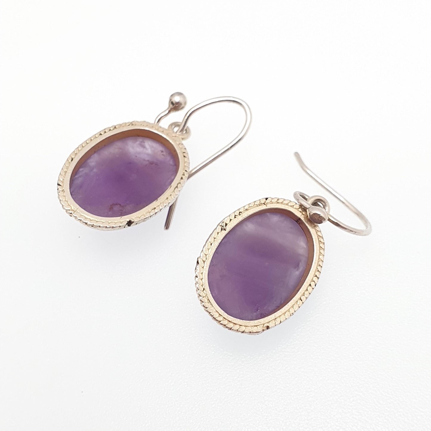 Old Vintage Solid Silver Scarab Beetle Earrings Amethyst Carved Gemstone Egyptian Revival Egypt Hook Drop Insect Bug Jewelry Jewellery