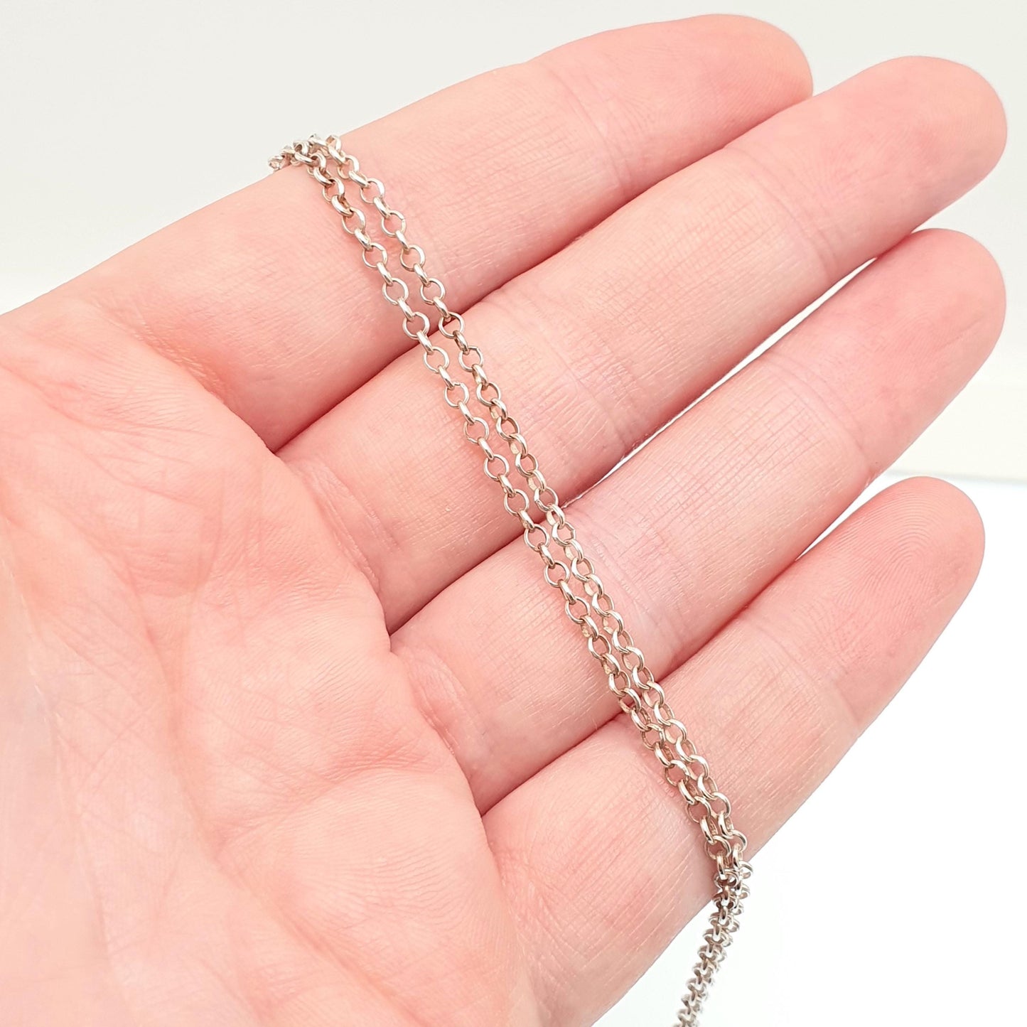 RESERVED/SOLD DON Vintage Solid Silver Rolo Link Chain Necklace 60cm 23.6" 4.18g Belcher Chains 1970s Big Round Solid 925