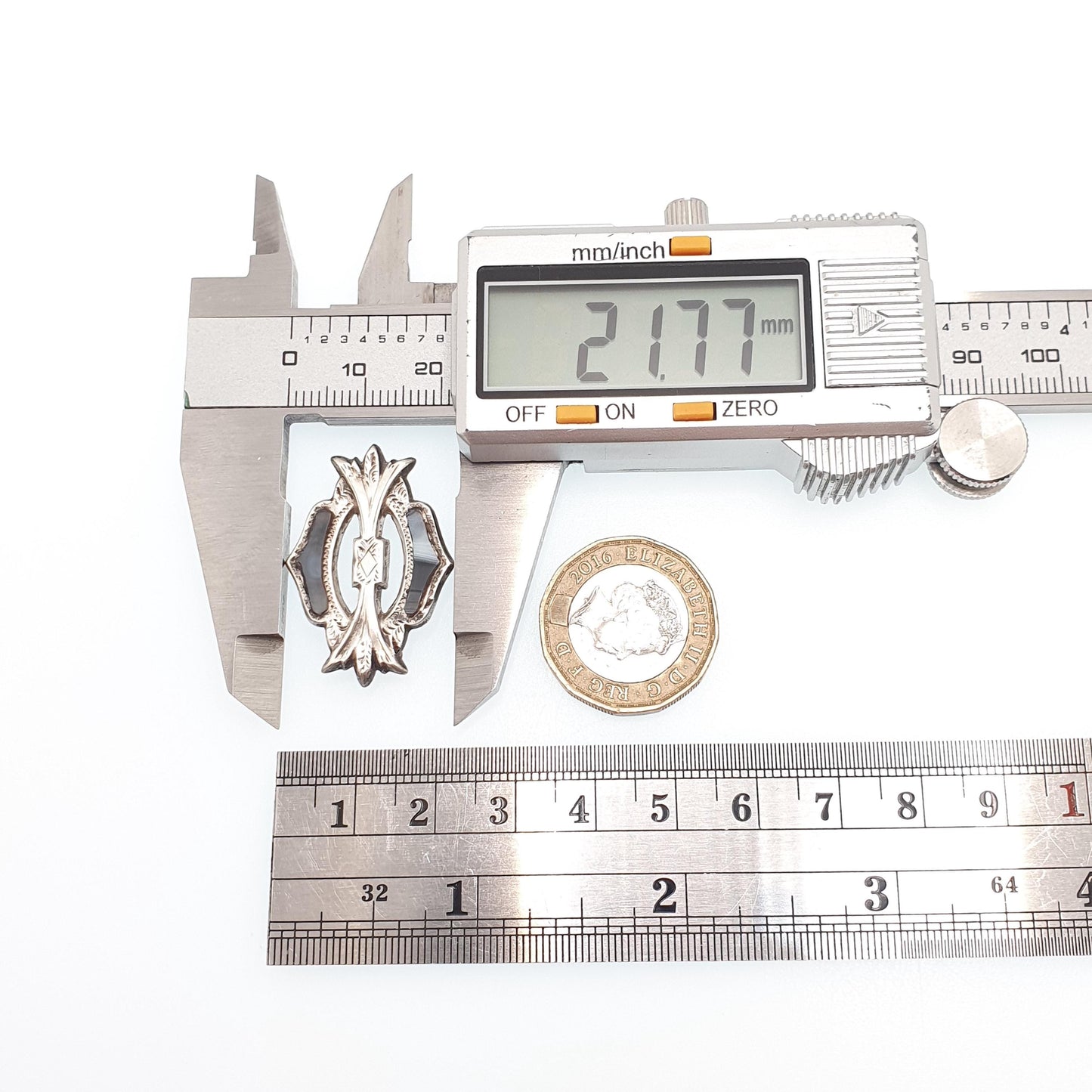 Antique Victorian Sterling Silver Scottish Brooch Montrose Blue Lace Agate Grey Banded Scotland 1800s Vintage Womens Jewelry Jewellery