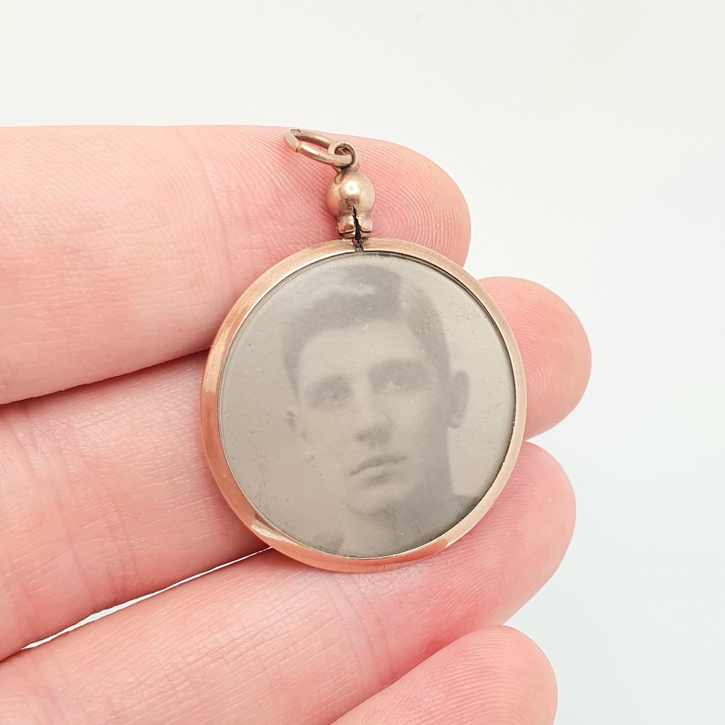 Antique 9ct Rose Gold Locket Pendant Necklace 1912 Hallmark Solid 375 9k Round Plain Vintage Photo Picture Glass Gift Jewelry Jewellery