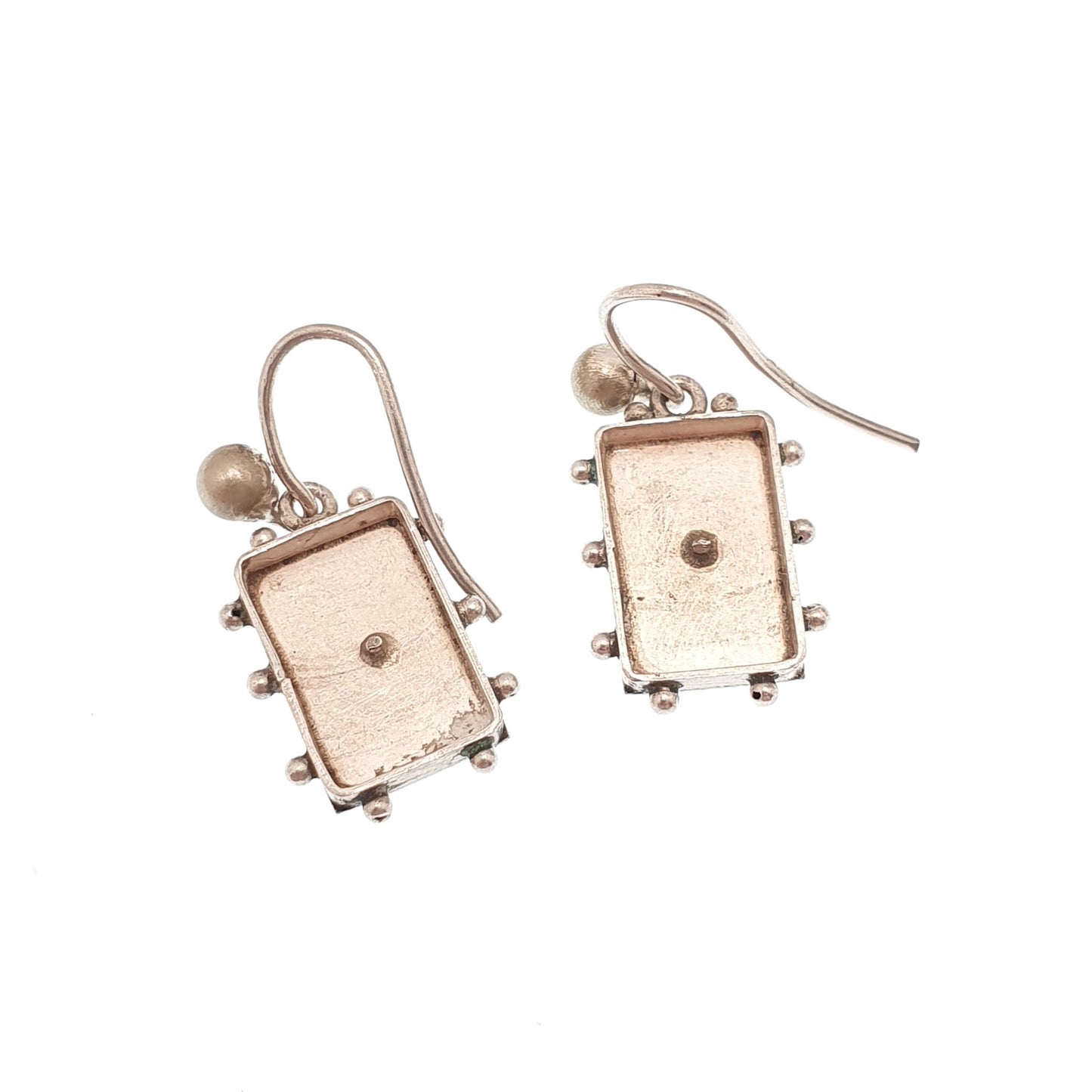 Antique Victorian Solid Silver Earrings Rectangular Hook Drop Flower Etruscan Beaded Genuine 1800s Womens Vintage Ladies Jewelry Jewellery