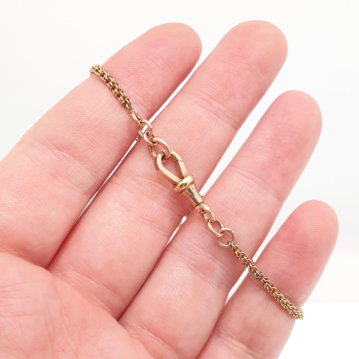 Antique Victorian 9ct 9k Rose Gold Albertina Bracelet Puffer Heart Charm Dog Clip 5.77g 17.5cm Solid 9kt Vintage Womens Jewelry Jewellery