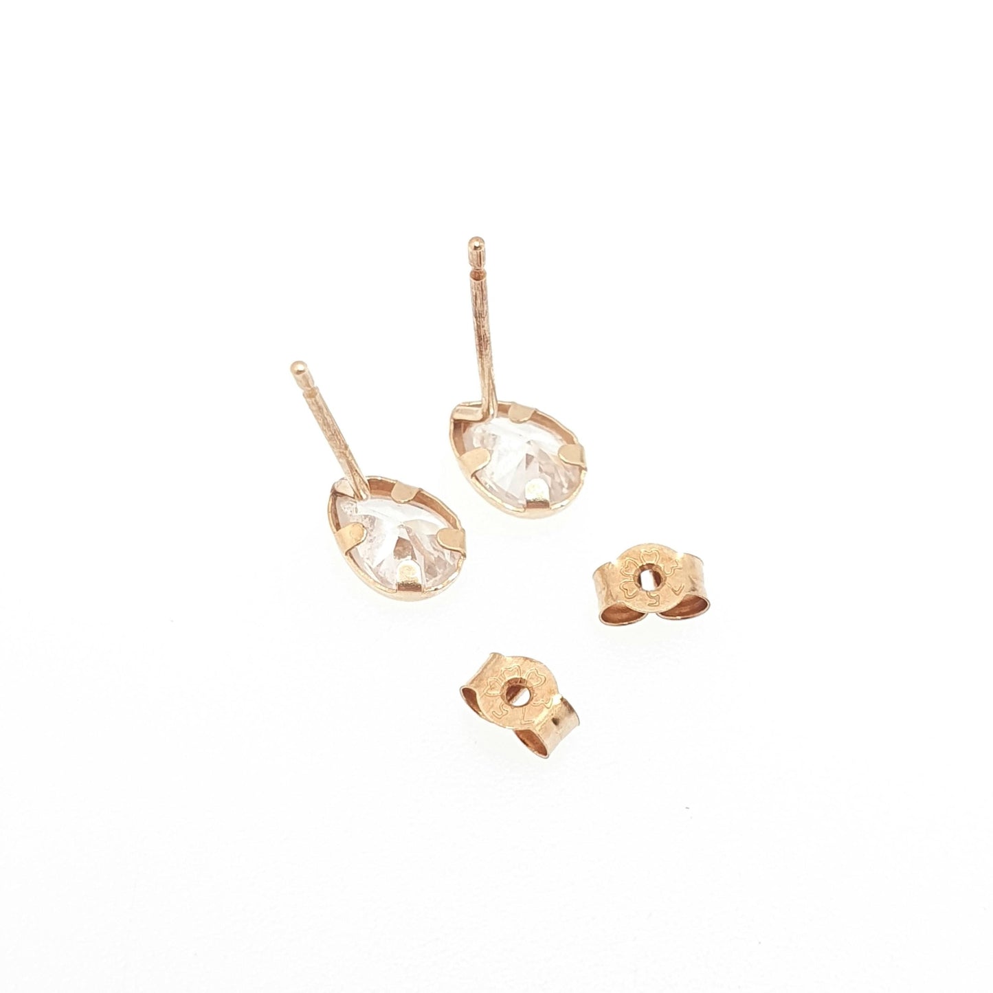 RESERVED/SOLD DON Vintage 9k 9ct Gold CZ Earrings Pear Cut Stud Cute Solid 375 Diamond Simulant Sparkly CZ's Ladies Womens Girls