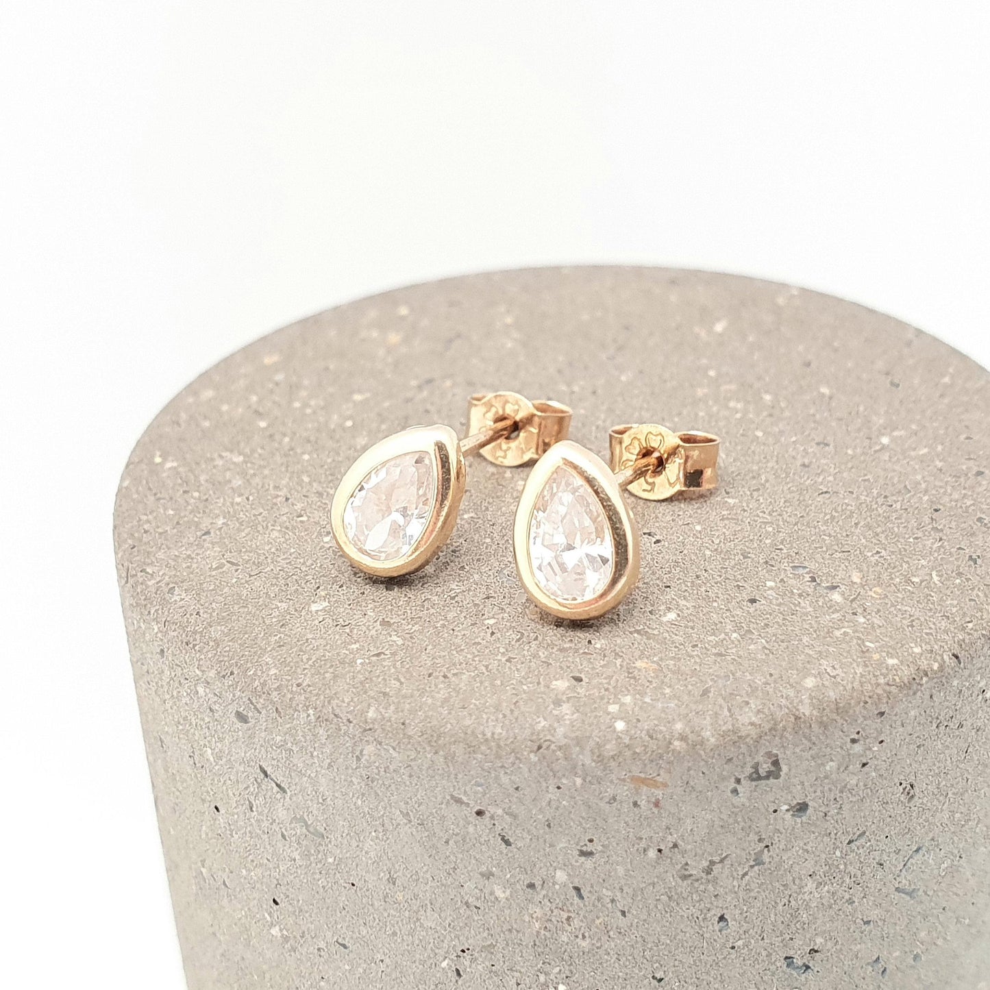 RESERVED/SOLD DON Vintage 9k 9ct Gold CZ Earrings Pear Cut Stud Cute Solid 375 Diamond Simulant Sparkly CZ's Ladies Womens Girls