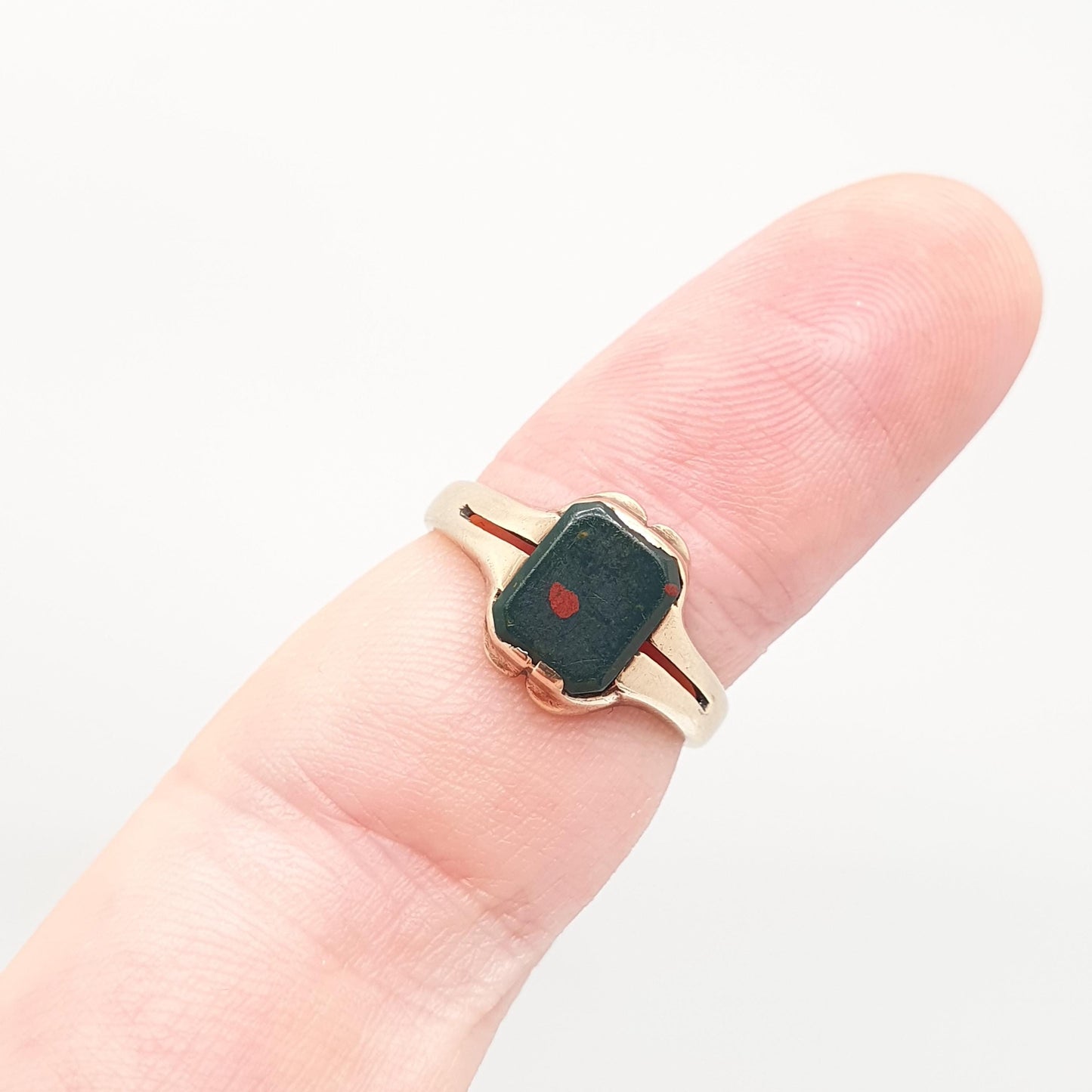 Antique 9ct Gold Bloodstone Signet Ring Art Deco Rectangular Cut Solid 9k 9kt 375 1920s Genuine Real Gemstone Quartz Mens Womens Vintage