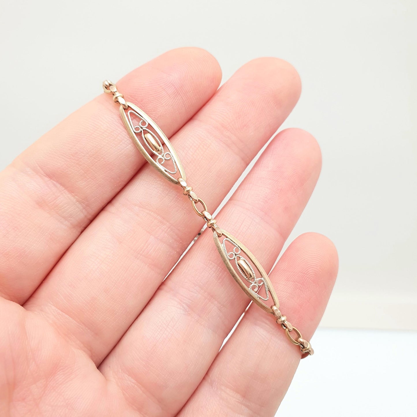 Antique Solid Silver Albert Chain Bracelet Victorian French Dog Clip Gold Vermeil Art Nouveau Ellipse 18cm 5.34g Jewelry Jewellery Womens