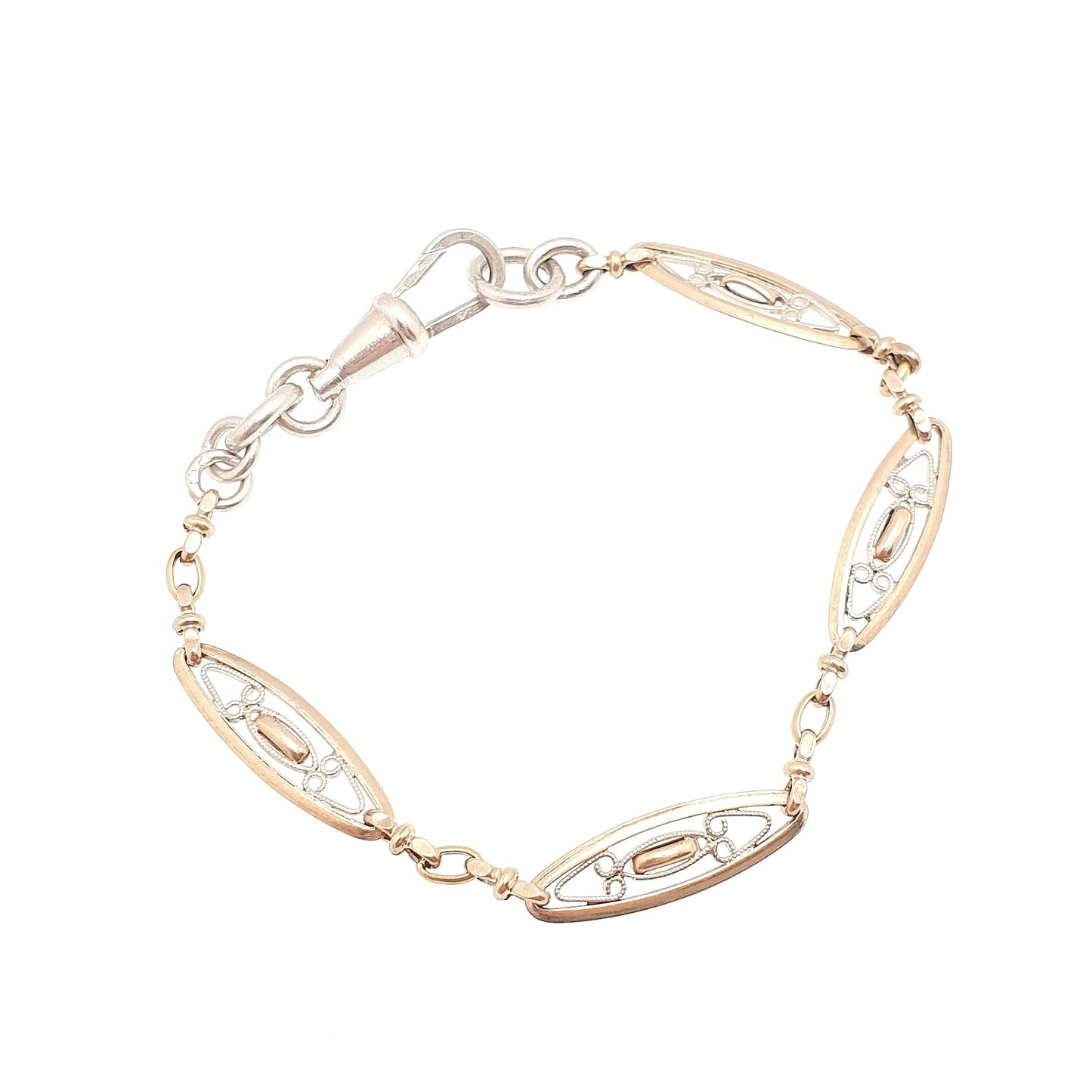 Antique Solid Silver Albert Chain Bracelet Victorian French Dog Clip Gold Vermeil Art Nouveau Ellipse 18cm 5.34g Jewelry Jewellery Womens