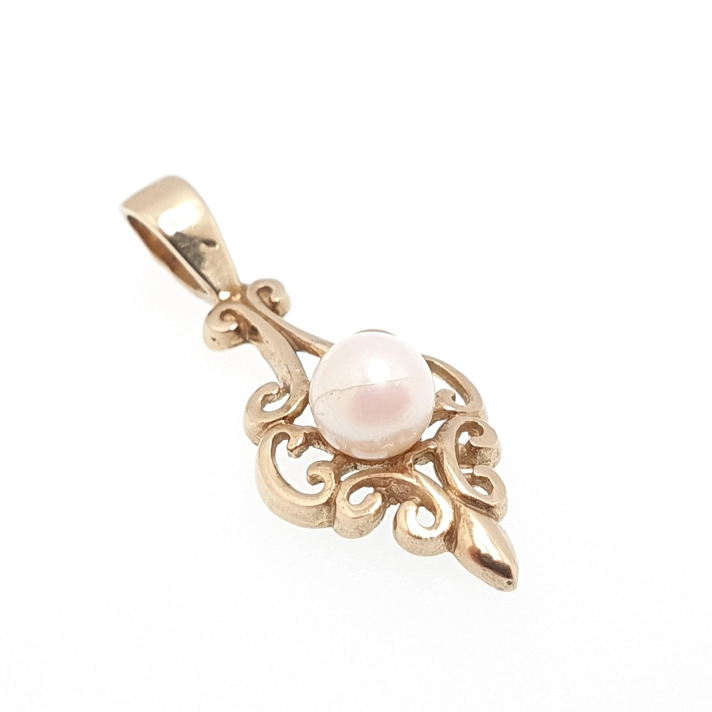 Vintage 9k 9ct Gold Pearl Necklace Pendant Cultured Pearl Genuine Real Hallmarked Solid 375 Yellow Cute Ladies Womens Jewelry Jewellery