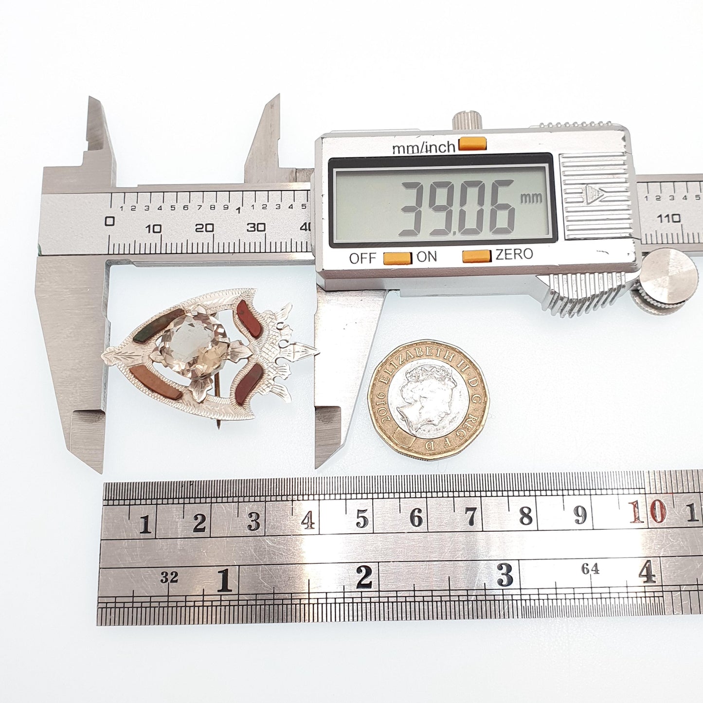 Antique Sterling Silver Scottish Shield Brooch Smoky Quartz Cairngorm Pin Jasper Agate Crown Quartz Gaelic Mens Womens Jewelry Jewellery