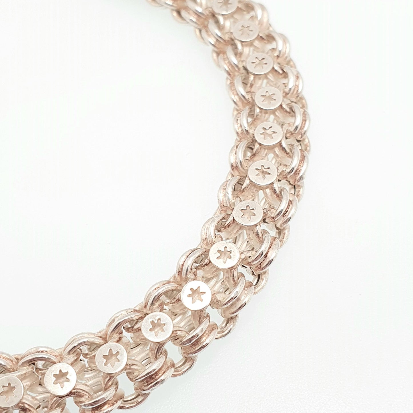 Antique Victorian Solid Silver Bracelet Star Pierced Belcher Chain Rolo Links Vintage Albertina Book Chain Vintage Womens Jewellery Jewelry