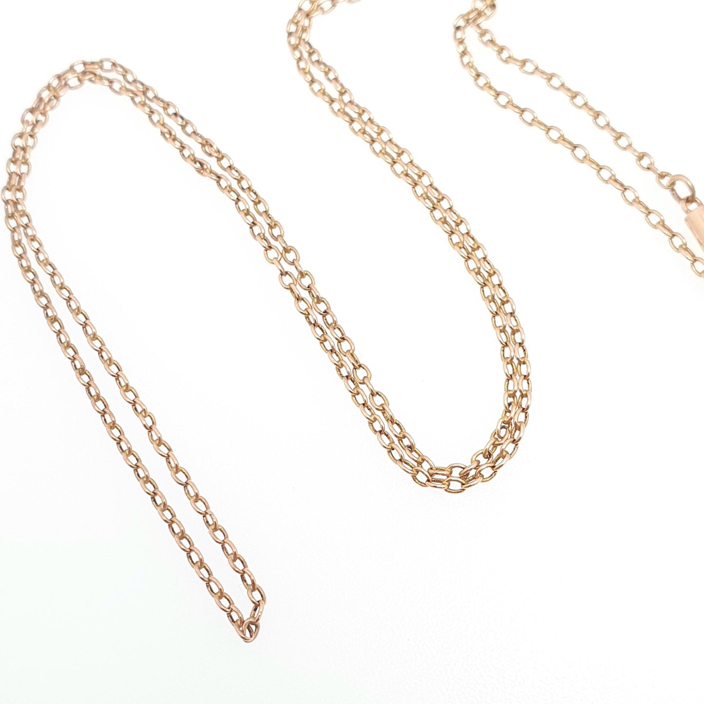 Antique 9ct 9k Rose Gold Chain Necklace Victorian Cable Link Oval Solid 375 48cm 18.9" 2.13g Fine Estate Genuine Vintage Womens Jewelry