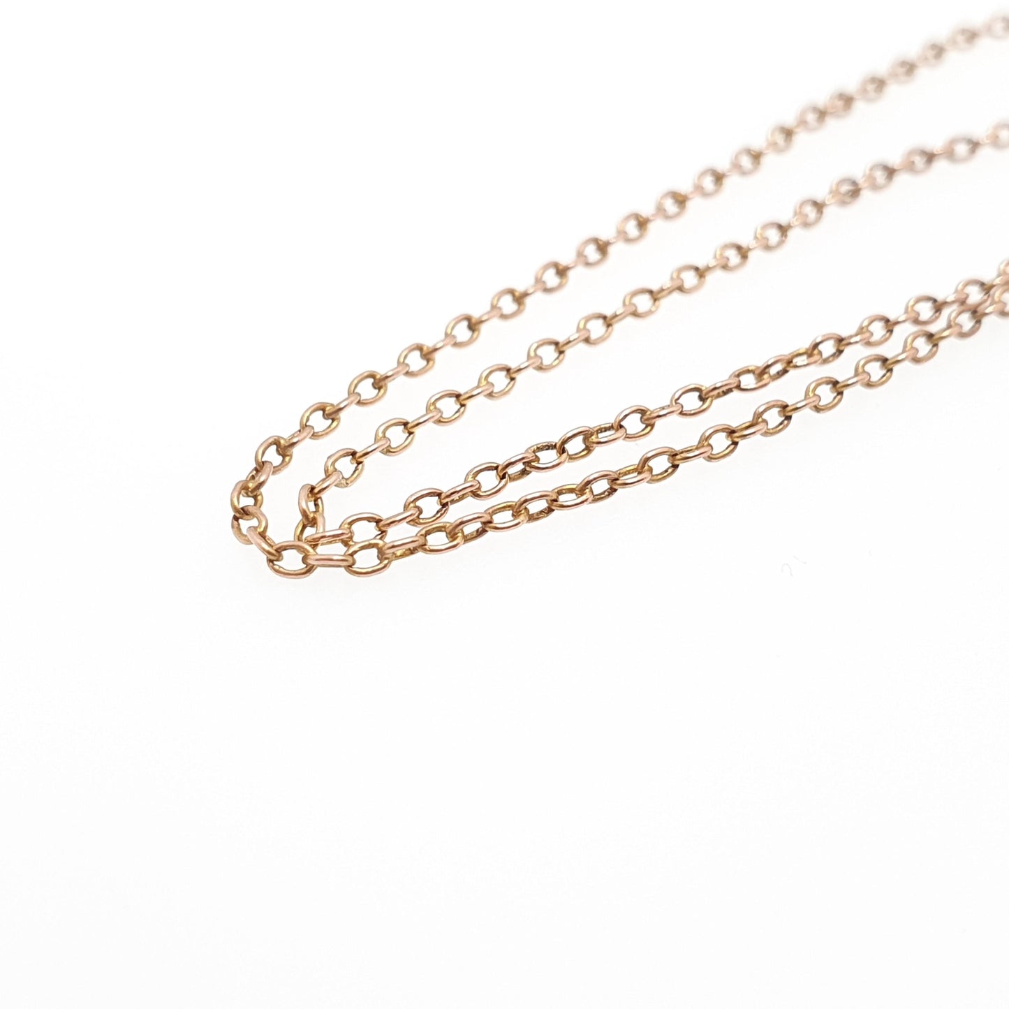 Antique 9ct 9k Rose Gold Chain Necklace Victorian Cable Link Oval Solid 375 48cm 18.9" 2.13g Fine Estate Genuine Vintage Womens Jewelry