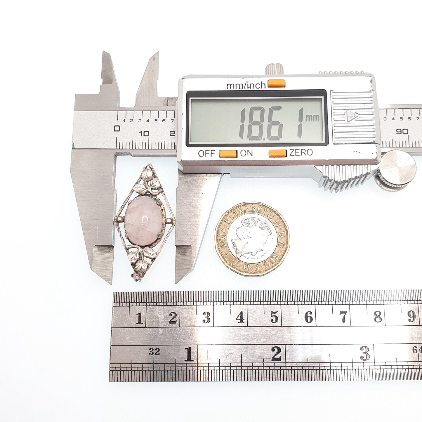 Antique Bernard Instone Sterling Silver Rose Quartz Brooch Pin Art Nouveau Genuine Oval Flower Pattern Old Vintage Womens Jewelry Jewellery