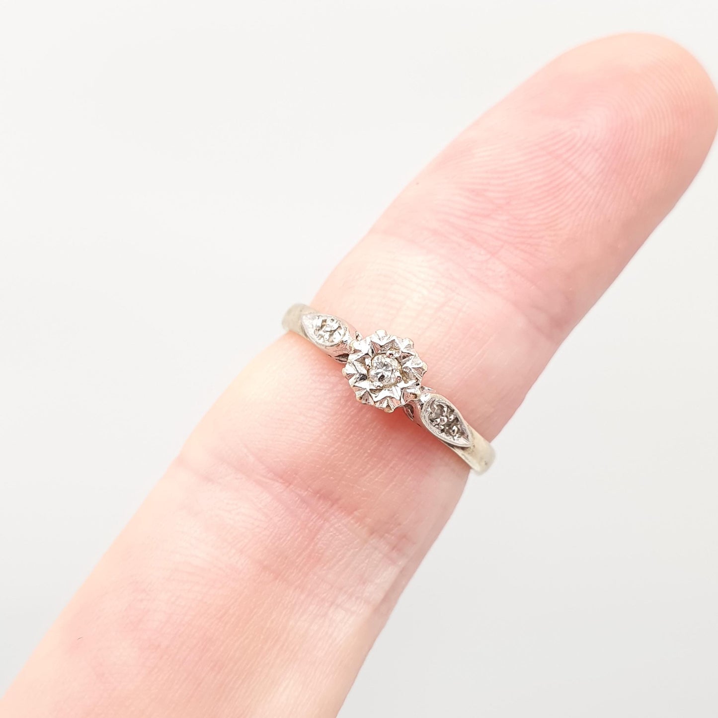 Vintage 9ct Gold Diamond Ring Cathedral Set Solid 9k 375 Hallmarked Fine Estate Retro Diamonds Genuine Gemstone Womens Jewelry Jewellery
