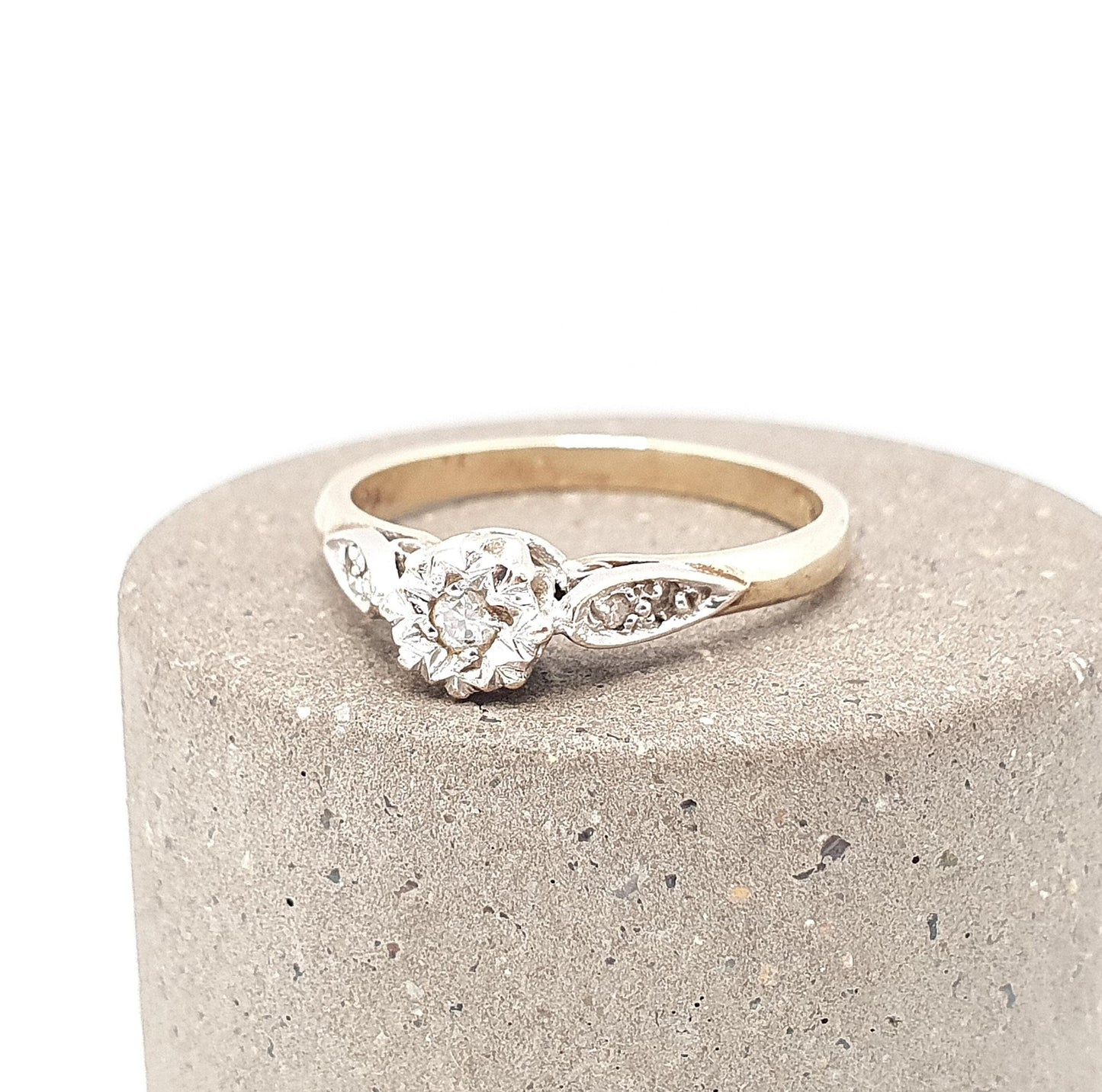 Vintage 9ct Gold Diamond Ring Cathedral Set Solid 9k 375 Hallmarked Fine Estate Retro Diamonds Genuine Gemstone Womens Jewelry Jewellery